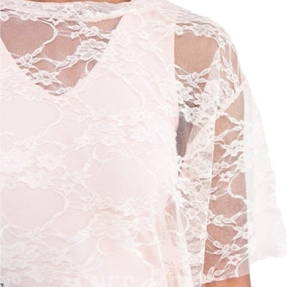 NEW Agnes & Dora Light Pink Rosey Light Lace Mesh Stretch Comfy T-Shirt XL 16 18 - Picture 5 of 6